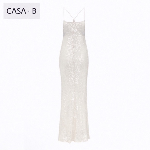 NEW💫CASA B| Lumière Pearl White Sequin Semi Sheer Maxi dress gown - Picture 4 of 9